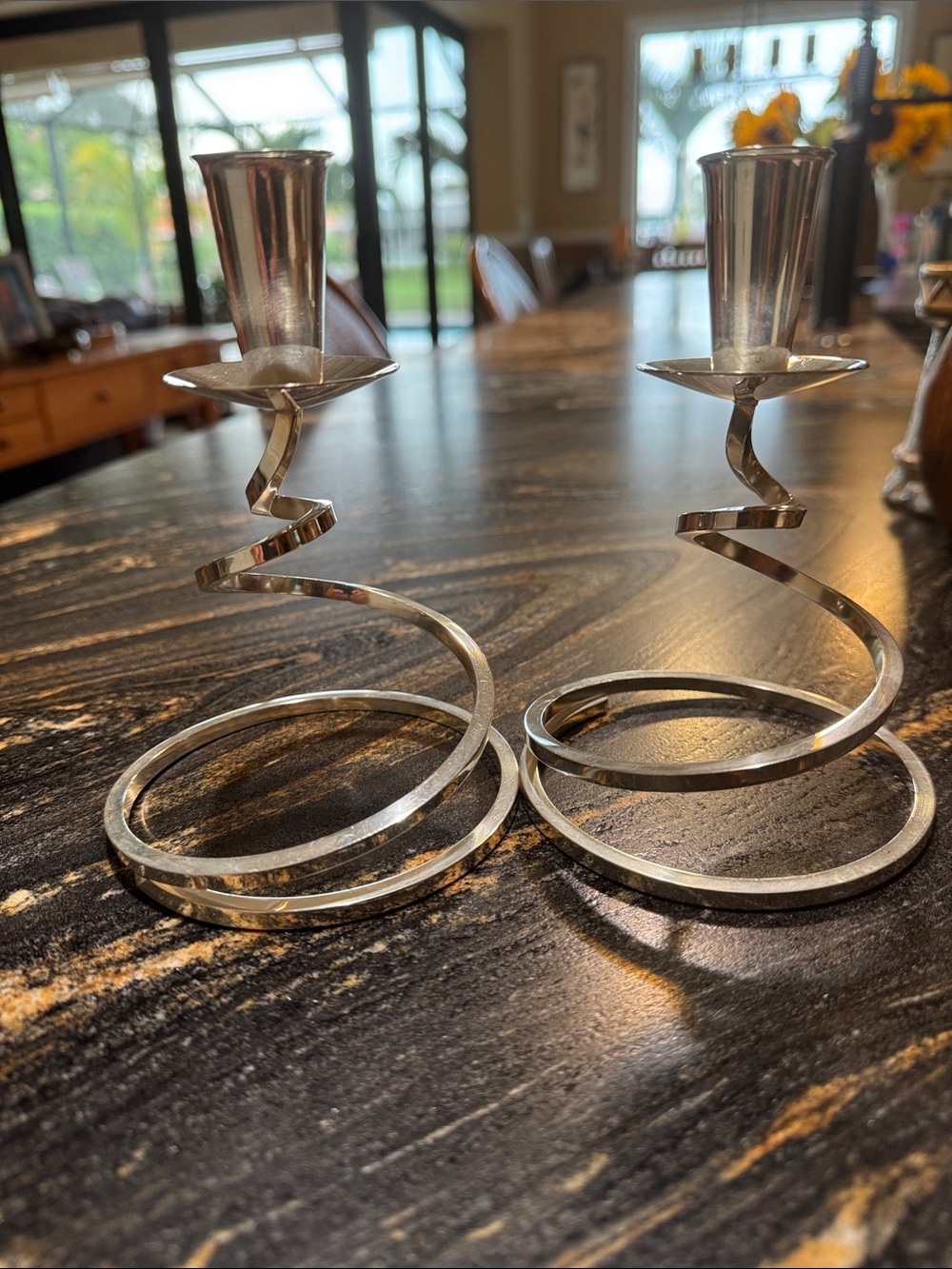 Modern Spiral Silver Candle Holders - Set of 2